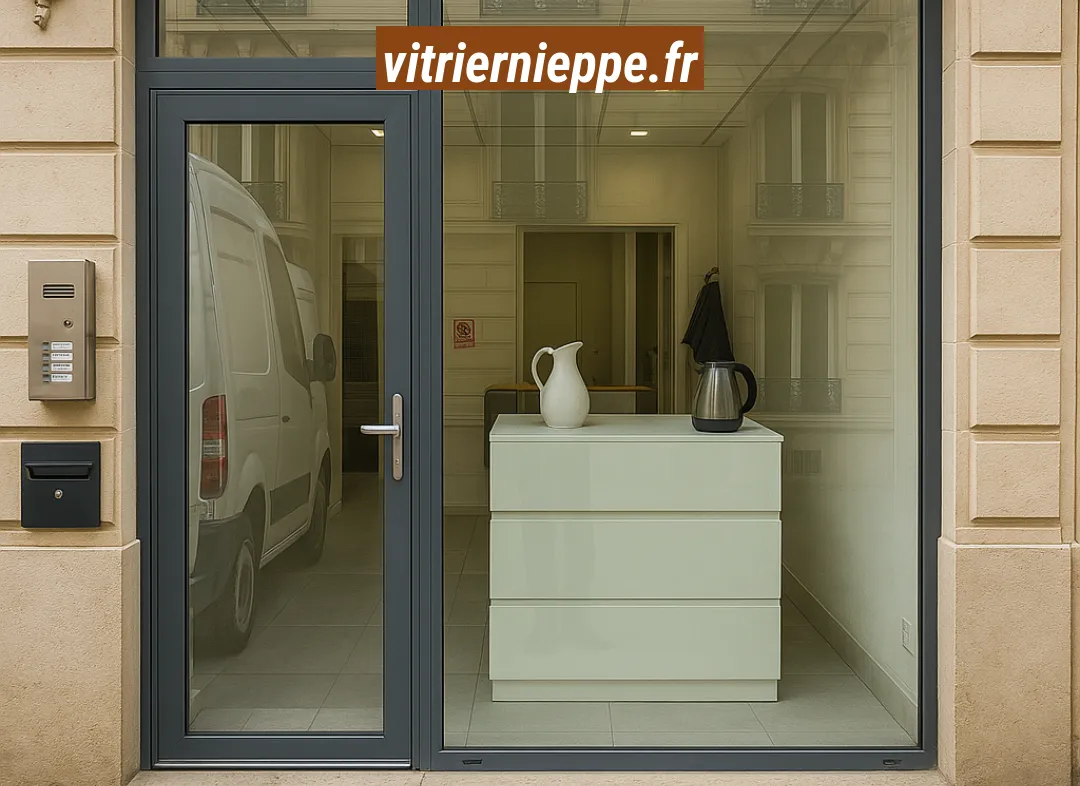 Façade vitrine de magasin en aluminium sur mesure à Nieppe